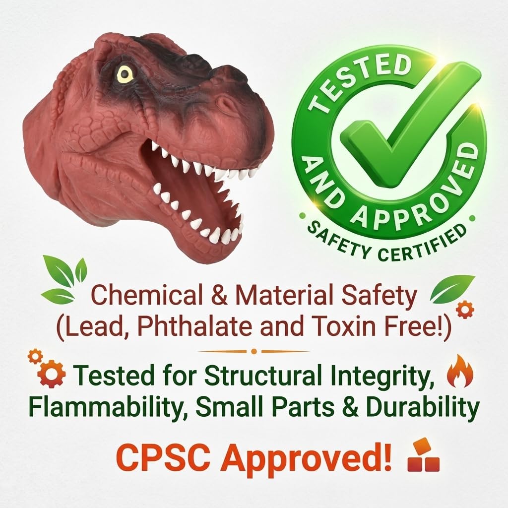 2 Pack Stretchy Dinosaur Hand Puppets - Realistic Soft Rubber T-Rex Toys | Green & Red Dino Party Favors, Classroom Storytelling, Kids Bath Roleplay Gifts, Outdoor Goodie Bags