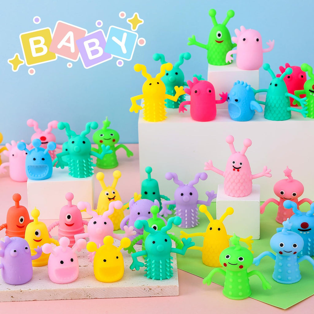 Booson 80 PCS Finger Puppets Toys Cute Monster Finger Puppets | Soft Rubber Stretchy Fidget Doll Toys for Role Playing Birthday Kids Party Favors, 14 Random Styles