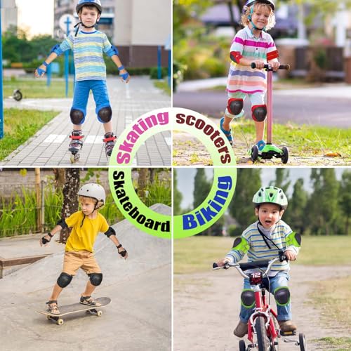 HocIece Kids/Youth Knee Pads Elbow Pads for 3-14Years Boys Girls 6 in 1 Kids Protective Gear Set Adjustable for Skating Cycling Bike Rollerblading Scooter Roller Skates
