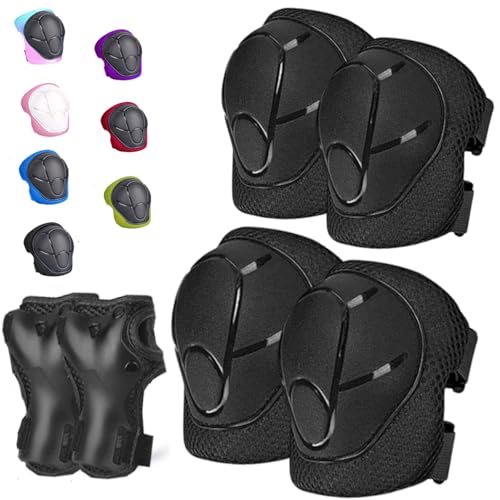 HocIece Kids/Youth Knee Pads Elbow Pads for 3-14Years Boys Girls 6 in 1 Kids Protective Gear Set Adjustable for Skating Cycling Bike Rollerblading Scooter Roller Skates