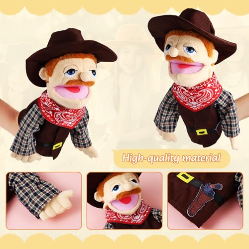 Role Play Hand Puppets Hand Plush Chef Doctor Fireman Pirate Detective Athlete Nurse Worker Hand Puppet Toys Puppets for Kids Storytelling Imaginative Pretend Play Teaching Preschool(Cowboy)