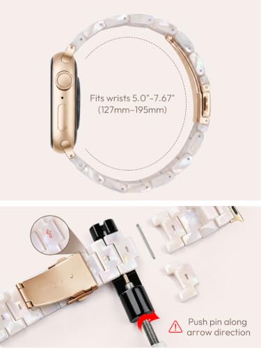V-MORO Resin Bands Compatible with Apple Watch Band,41mm/40mm/38mm/42mm | Fashion Lightweight Strap for iWatch Series 12/11/10/9/8/7/6/5/4/3/2/1,Women Jewelry Dressy Bracelet Adjustable,Ivory White