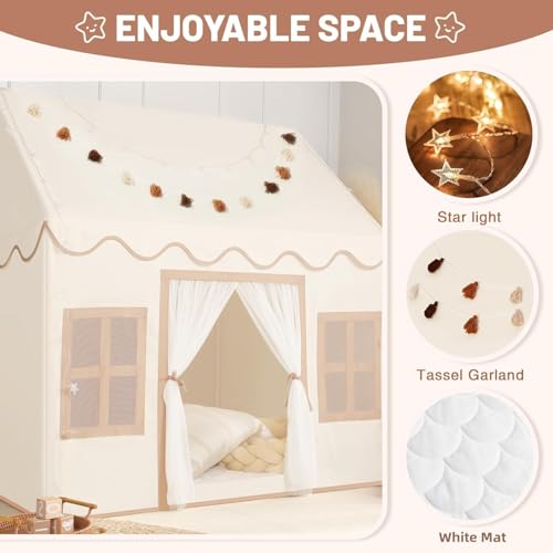 Senodeer Kids Play Tent Indoor: with Mat, Tassel Garland - Girl Tent Indoor Playhouse for Kids Toys for Boy Girl Birthday Gift