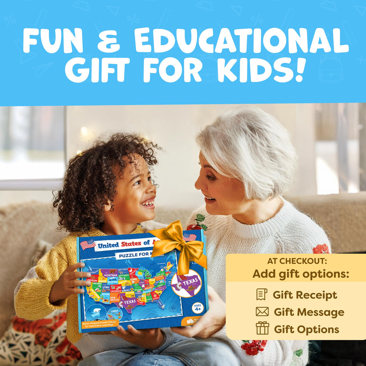 United States Puzzles for Kids Ages 6-8 & 4-6 - 70pc USA Map Kids Puzzles | 50 US States Floor Puzzles Boys Toys Age 4-6 - Educational US Geography Learning Toys Activity - Boys Gifts & Gifts for Girls