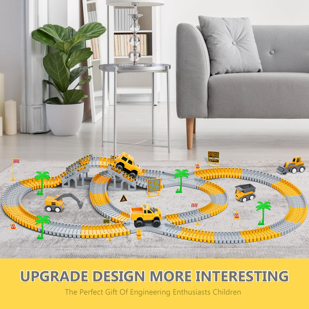 Kids Toys 253 PCS Construction Race Tracks, Create A Engineering Road Game | 5 PCS Construction Truck Cars, DIY Flexible Track Play Set, Birthday Xmas Gifts Toy for 3 4 5 6 7 8 Year Old Boys Girls