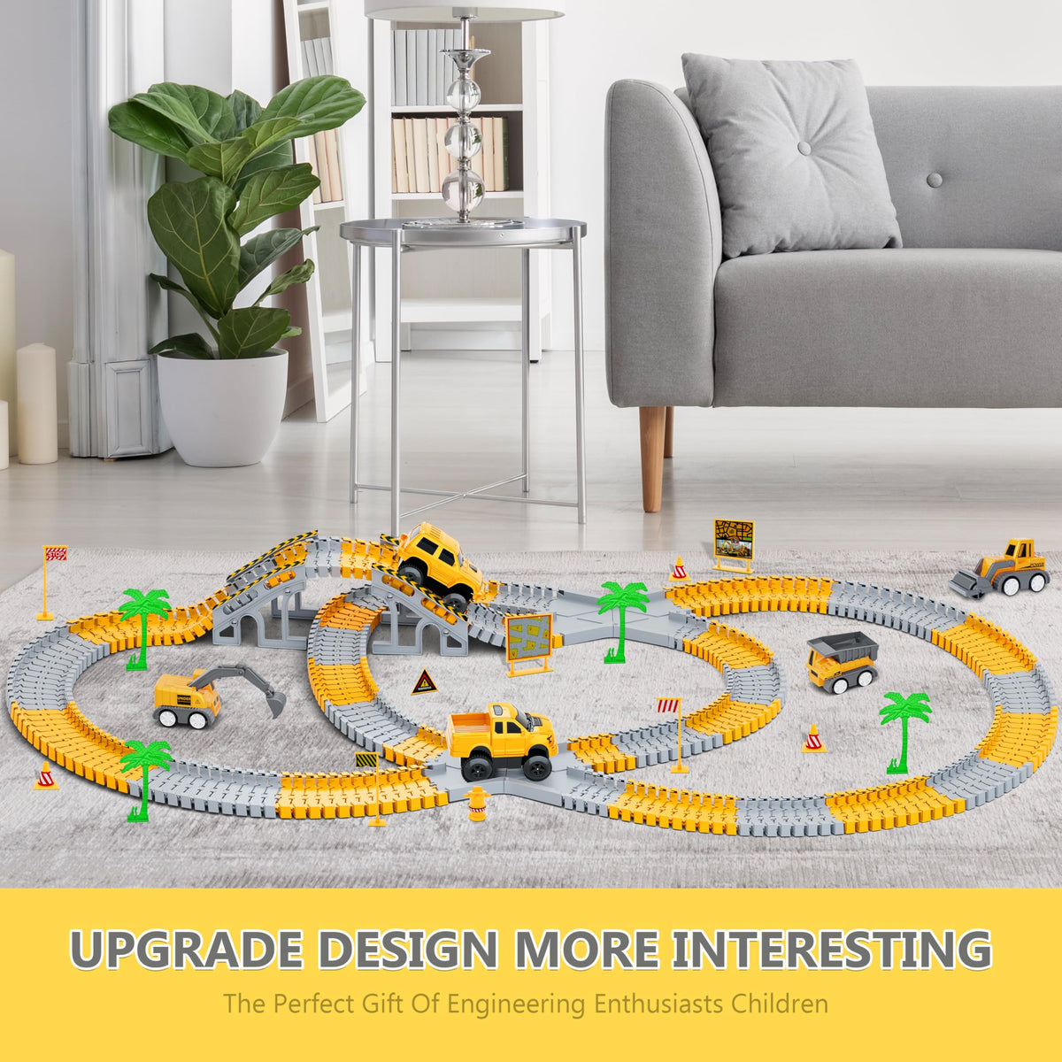 Kids Toys 253 PCS Construction Race Tracks, Create A Engineering Road Game | 5 PCS Construction Truck Cars, DIY Flexible Track Play Set, Birthday Xmas Gifts Toy for 3 4 5 6 7 8 Year Old Boys Girls