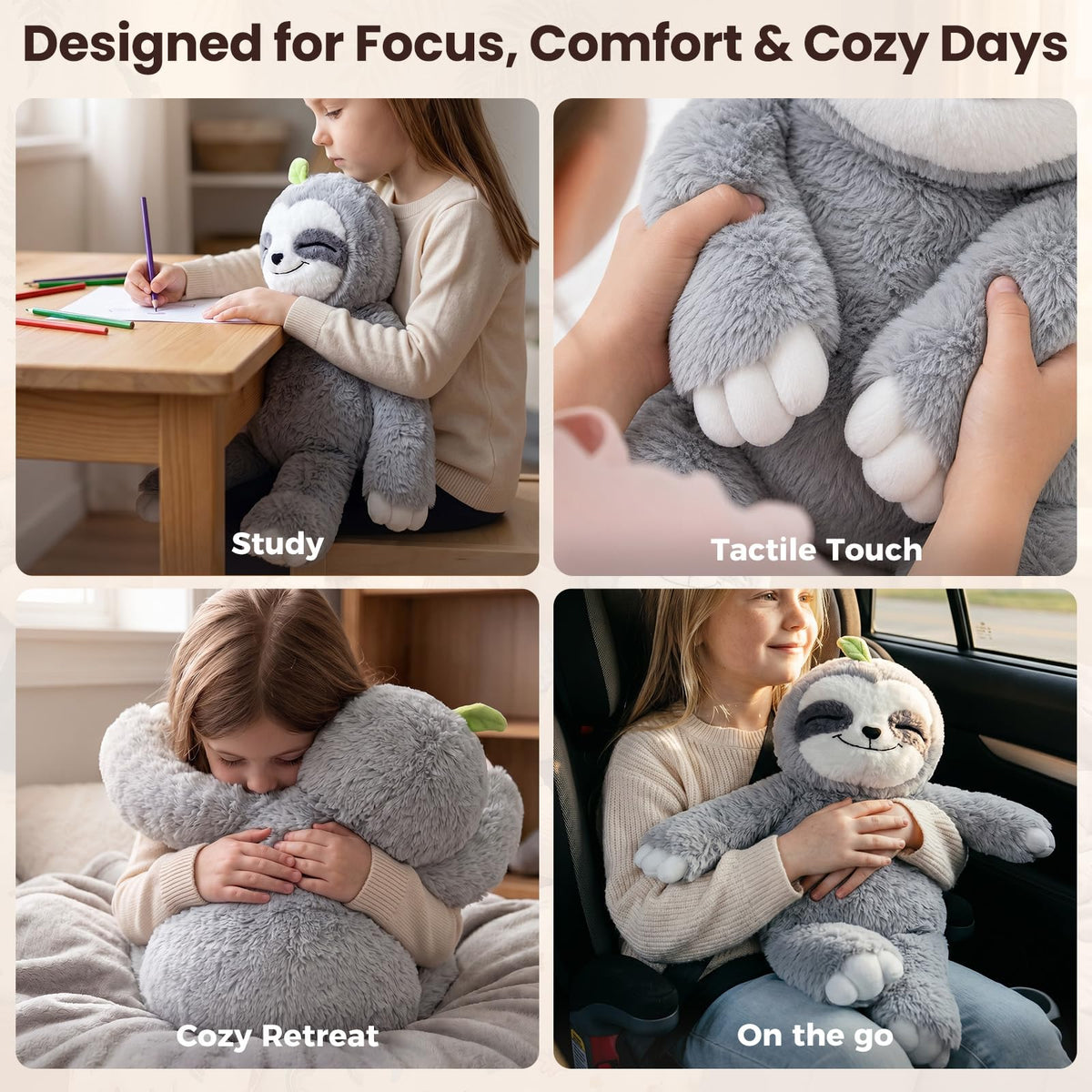 Mewaii Weighted Stuffed Animals Sloth Plush, Heatable Coolable, 4 lb, 20in | Mom's Choice Award, Microwaveable Inner Pad, Huggable Sloth Plushies, Cozy Gift for Kids & Adults