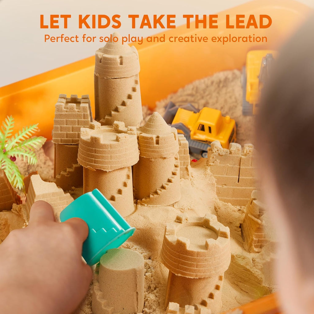 Klever Kits JOVA Construction Sensory Bin for Kids with Glow in The Dark Stones, Sandbox with Lid Castle Building kit, Preschool Learning Activities Gifts for Boys Girls Age 3+