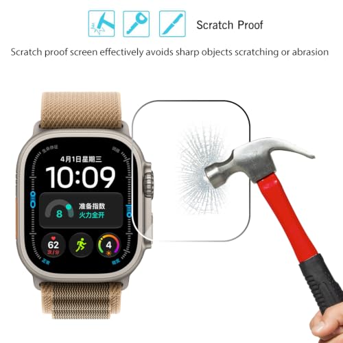 Ailun 3 Pack Screen Protector for Apple Watch Ultra 4/3/2/Ultra [Clear] | 49mm, Tempered Glass Film, Anti-Scratch, High Definition, Touch Sensitive