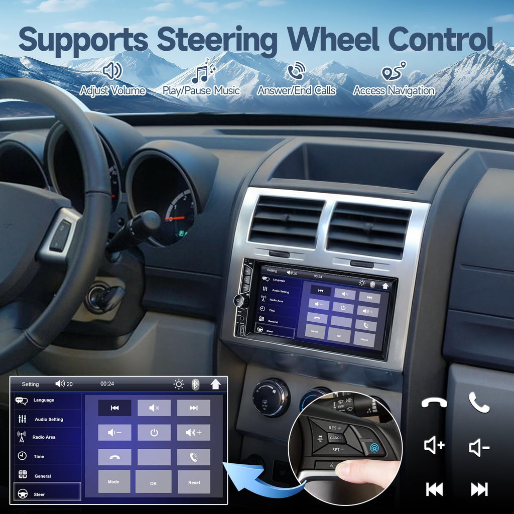 Leadfan 7inch Car Stereo Double Din Radio Touchscreen with Backup Camera Multimedia Car Audio Support Mirror Link, Bluetooth Caller ID, FM/MP3/MP4/USB/Subwoofer,Aux Input Car Audio Receivers