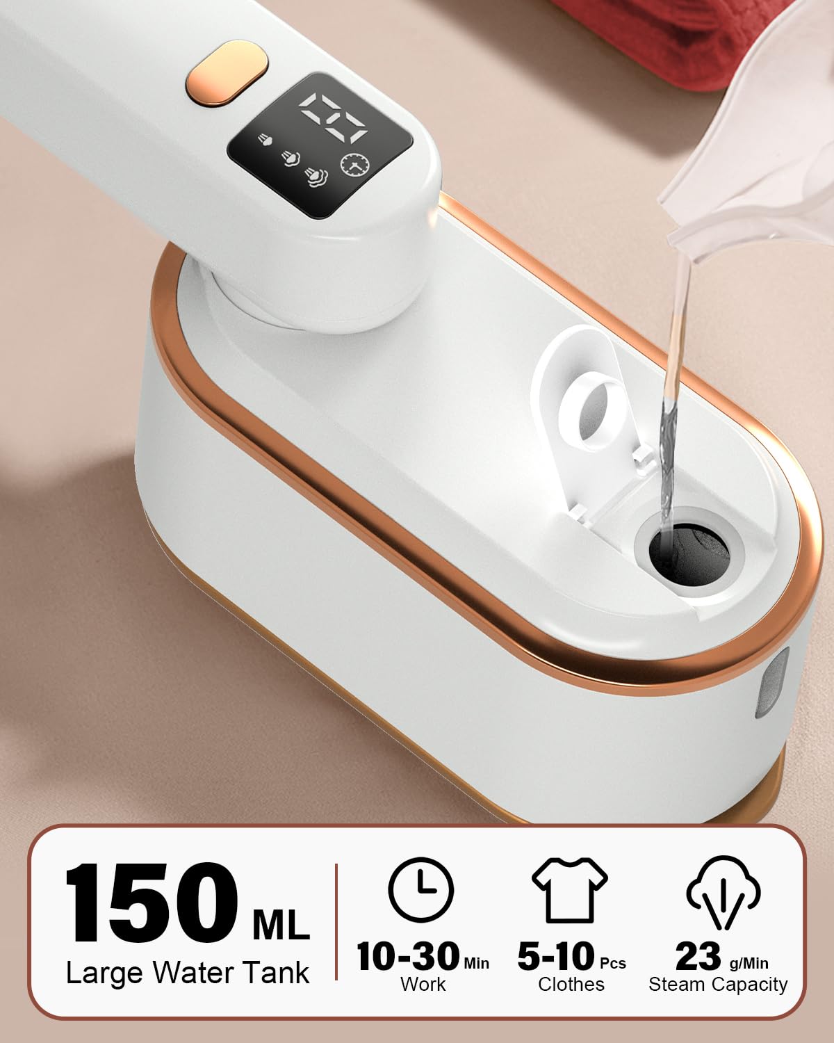Travel Steamer Iron for Clothes - 1200W Handheld Size Portable Travel Steamer, 3 Steam Levels Clothes Steamer with LCD Screen, 10S Fast Heat-up Steamer for Dress Shirt Home Travel (White)