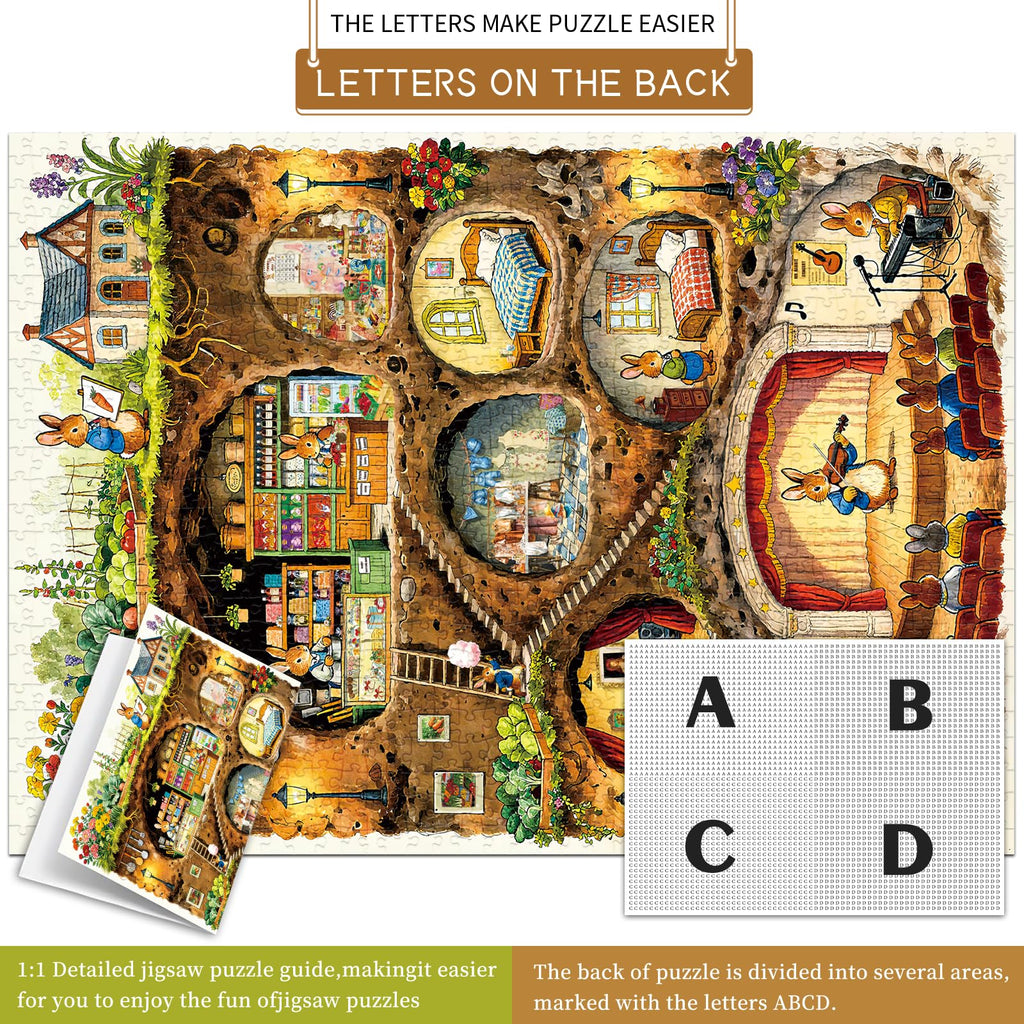 HUADADA Puzzles for Adults 1000 Pieces-Rabbit House Puzzles | Gifts for men women,Family Games,Eco matte oil print,eye strain relief,tight puzzle piece fit,vibrant colours