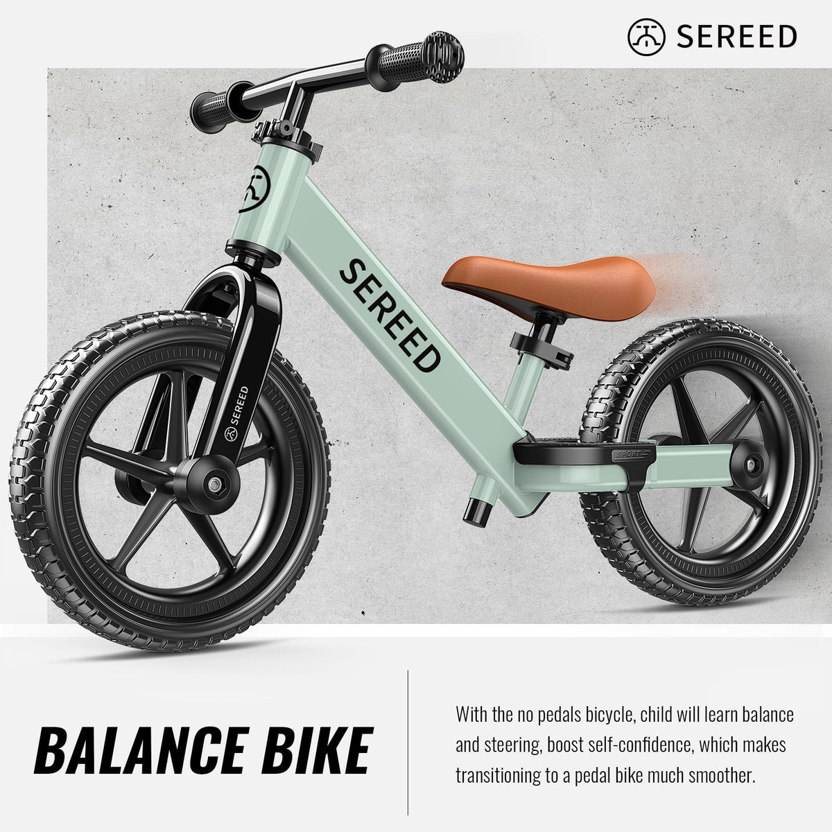 SEREED Toddler Balance Bike 2 Year Old Adjustable Bike Toy for 2-5 Boy Girl | No Pedal Toddler Bike, Kids Training Bike with Customize Plate & 3pcs Stickers, Birthday Gift for 2-3 Boys Girls (Mint Green)