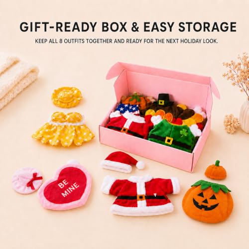 Funle 7 Inch Desk Goose Outfits, 8-Pack Seasonal Holiday Clothes | Mini Desk Goose Outfits for Multiple Holidays, Halloween, Thanksgiving & Christmas, Desk Decor, Gifts for Goose Lovers