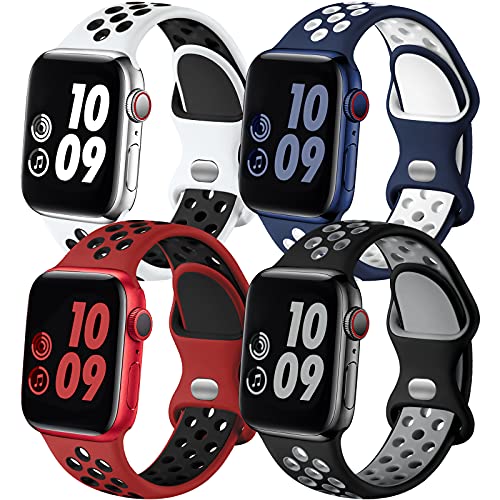 Adorve 4 Pack Sport Bands Compatible with Apple Watch Bands for Men Women 49mm 46mm 45mm 44mm 42mm 41mm 40mm 38mm,Breathable Soft Silicone Strap for iWatch Band Series 11 10 SE Ultra 9 8 7 6 5 4 3 2 1