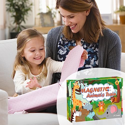 Zeoddler Toys for Toddlers, 11 Magnetic Wooden Animals Train Set, Montessori Toys for Toddlers, Preschool Learning Activities for Kids, Birthday Gifts for Boys, Girls
