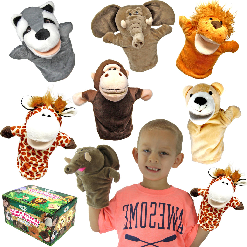 JOYIN 6Pcs Kids Hand Puppet Set with Working Mouth, Plush Toy Includes Elephant, Giraffe, Lion, Bear, Raccoon and Monkey for Show Theater, Stuffed Animals, Kids Toys for Girls & Boys