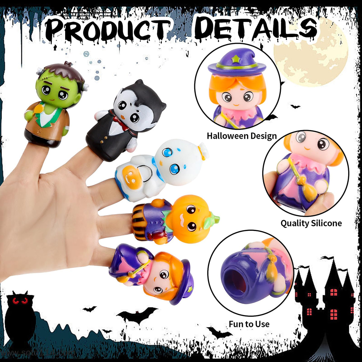 FOIMAS Halloween Finger Puppets,5pcs Pumpkin Witch Finger Puppet Toys for Kids Trick or Treat Halloween Bag Filler Party Favor Supply