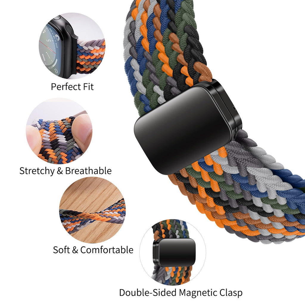Magnetic Braided Sport Loop Compatible with Apple Watch Bands for Women Men | 38mm 40mm 41mm 42mm 44mm 45mm 46mm 49mm,Stretchy Breathable Nylon Strap for iWatch Series 12 11 10 9 8 7 6 5 4 3 2 1 SE Ultra