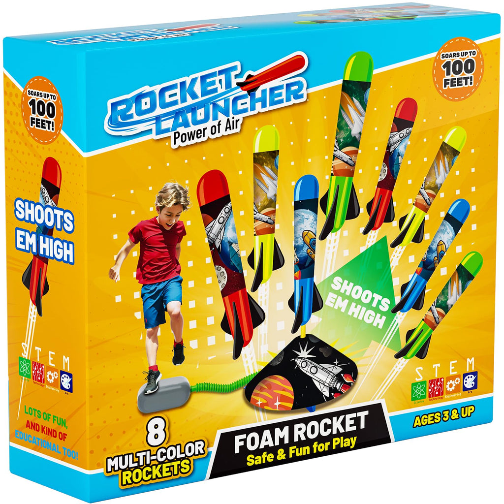 Toy Rocket Launcher for Kids - Outdoor Toys for Kids Ages 4-8, 8 Rockets | Launch up to 100 Ft, 3 4 5 6 7 Year Old Boys Birthday Gifts, Rockets Kids Toys for Boys, Toy for Toddlers Age 3+