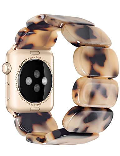 Heesch Tortoise Stretchy Watch Band Compatible with Apple Watch Resin Cute Watch Strap Wristband for iWatch Bracelet for Women Men Girls, 38/40/41mm, 42/44/45/46/49mm, Oval Version