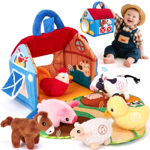 hahaland Baby Toys 6-12 Months, Surprise Barn Farm Animals with Sounds Word | 6PCS Farm Toys Montessori Toys for 6 Month Old Baby Gifts Toddlers Christmas Stocking Stuffers 1 Year Old Boy Girl Gifts