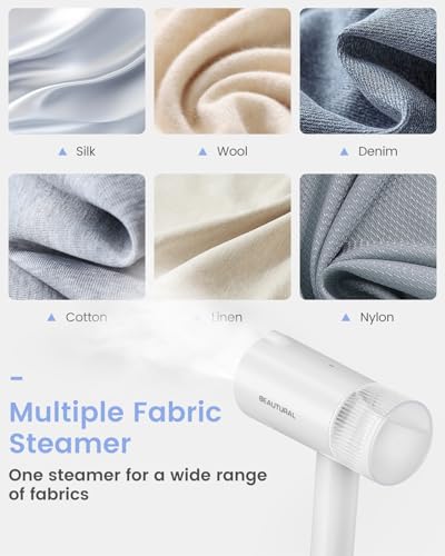 BEAUTURAL Travel Steamer for Clothes, Portable & Handheld, 120V Only, White | 1000W (Not for 220V Europe), Foldable Garment Wrinkle Remover, Fast 30s Heat-up