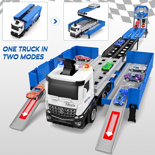 Carrier Truck Race Track Kids Toys, Toy Truck Transport & 8 Race Cars