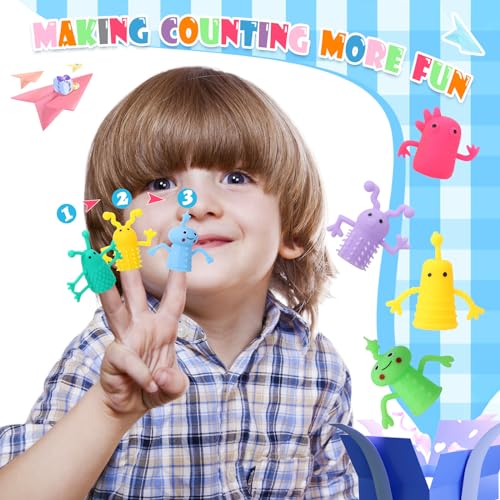 Booson 80 PCS Finger Puppets Toys Cute Monster Finger Puppets | Soft Rubber Stretchy Fidget Doll Toys for Role Playing Birthday Kids Party Favors, 14 Random Styles