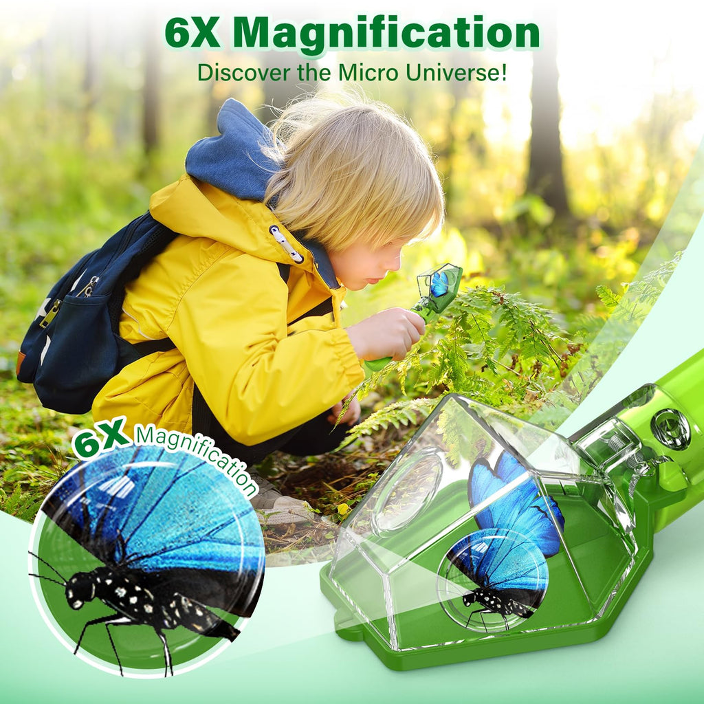 Bug Catcher for Kids with 6X Magnifier, STEM Educational Exploration Toys | Insect Trap Tool for Indoor and Outdoor Bug Discovery, Christmas Birthday Gifts for Adults, Boys and Girls, Green