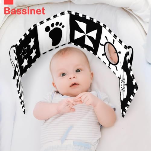 URMYWO Black and White Baby Toy, Tummy Time High Contrast Newborn Toys | Visual Stimulation Soft Baby Book, Brain Development Montessori Sensory Infant Mirror Toy 0-6-12 Months, Boy Girl Shower Gift