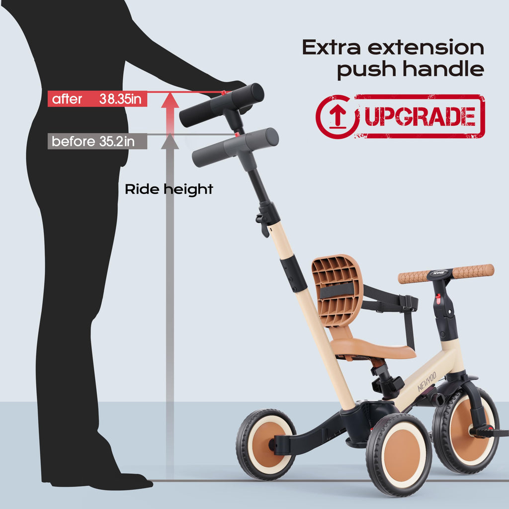newyoo TR007 5-in-1 Tricycle for Toddlers 1-3, Toddler Bike, Birthday Gift | Toddler Trike with Push Handle Lets Parents Steer and Converts to Balance Bike, Fun Outdoor Toy for Boys and Girls, Khaki