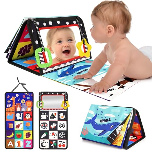 URMYWO Tummy Time Mirror Toys, High Contrast Baby Toys for Newborn | Visual Stimulation Black and White Baby Toys, Sensory Crinkle Book Toy for Infant 0-3-6-12 Months, Boy Girl Shower Gifts