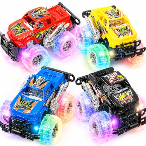 ArtCreativity Light Up Monster Truck Toys for Toddler Boys, Toy Cars Gift | Push and Go Friction Powered Cars, 2-Pack, Toddler Boys Age 2-4, Kids Ages 4-8, Birthday Gift, Batteries Included