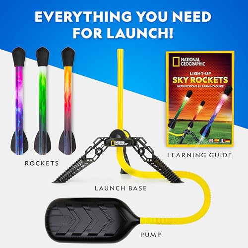 National Geographic LED Air Rocket Launcher Toy for Kids Ages 8-12 | Launches Up to 100 Feet, Air Powered, Foam-Tipped Rockets, Outdoor STEM Toy, Light-Up Rocket, Birthday Gift