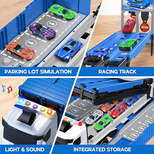 Carrier Truck Race Track Kids Toys, Toy Truck Transport & 8 Race Cars