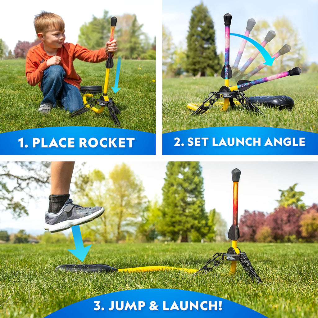 National Geographic LED Air Rocket Launcher Toy for Kids Ages 8-12 | Launches Up to 100 Feet, Air Powered, Foam-Tipped Rockets, Outdoor STEM Toy, Light-Up Rocket, Birthday Gift