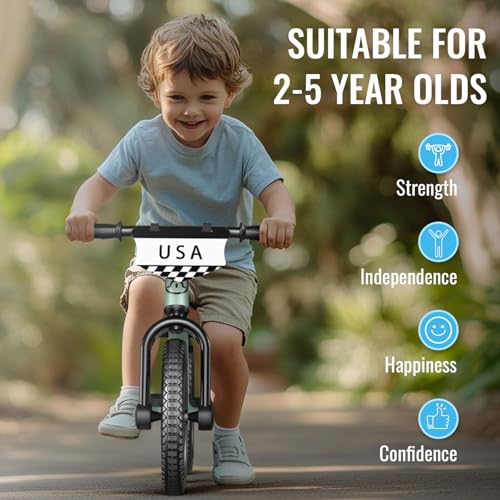 SEREED Toddler Balance Bike 2 Year Old Adjustable Bike Toy for 2-5 Boy Girl | No Pedal Toddler Bike, Kids Training Bike with Customize Plate & 3pcs Stickers, Birthday Gift for 2-3 Boys Girls (Mint Green)