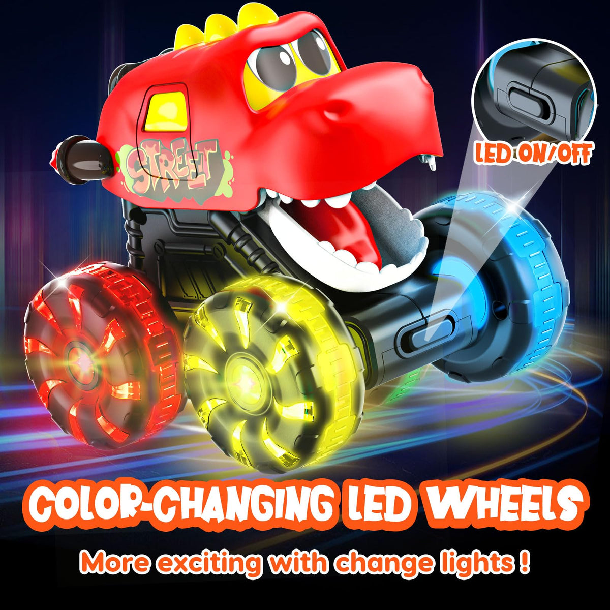 Monster Truck Toys Dinosaur Cars, Press and Go Light Up Cars for Toddlers | LED Wheels Dino Truck Toys for Toddler Boys Girls Gifts, Dinosaur Cars for 2 Year Old Boy Christmas Birthday Gifts