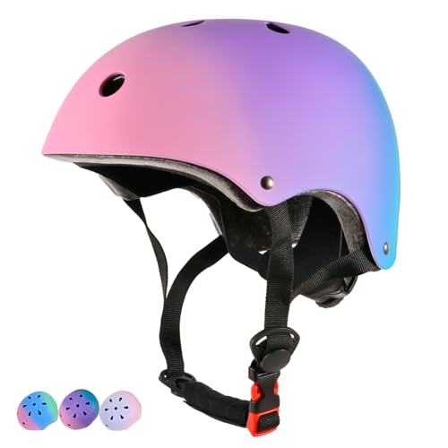 LOKJIJI Adjustable Kids Bike Helmet for Girls Boys Youth, Color Gradient Kids Protective Helmets for Multi-Sports Bicycle Cycling Skateboard Scooter Skating