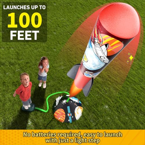 Toy Rocket Launcher for Kids - Outdoor Toys for Kids Ages 4-8, 8 Rockets | Launch up to 100 Ft, 3 4 5 6 7 Year Old Boys Birthday Gifts, Rockets Kids Toys for Boys, Toy for Toddlers Age 3+