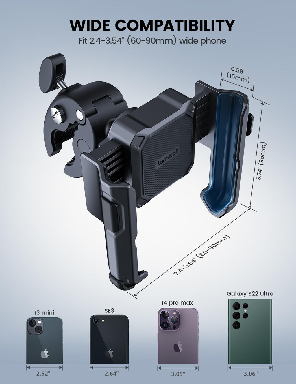 Lamicall Motorcycle Bike Phone Mount, 1s Lock Bike Phone Holder | Camera Friendly Bicycle Phone Clip, Scooter Accessories Gifts for iPhone 18 17 Pro Max, Galaxy S25 Ultra, 4.7-7" Phones