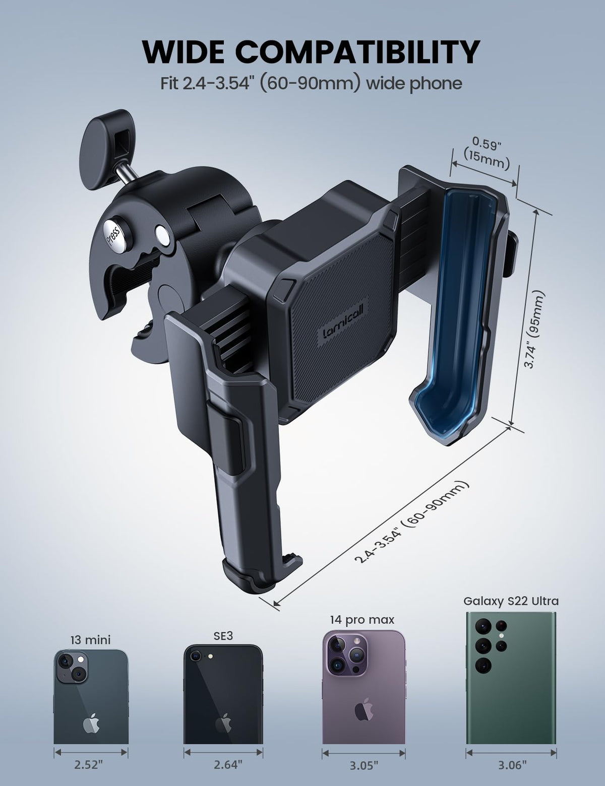 Lamicall Motorcycle Bike Phone Mount, 1s Lock Bike Phone Holder | Camera Friendly Bicycle Phone Clip, Scooter Accessories Gifts for iPhone 18 17 Pro Max, Galaxy S25 Ultra, 4.7-7" Phones