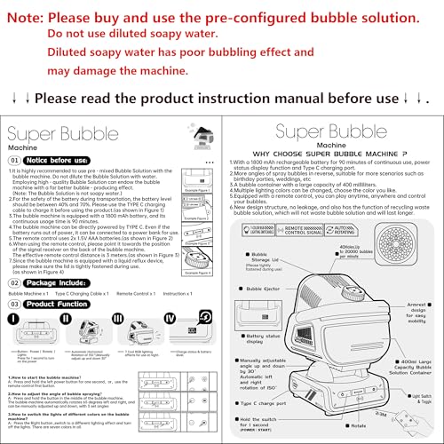 Upgraded Bubble Machine Outdoor Toys for Kids & Wedding Party | Auto Rotation,Type-C Rechargeable,Remote Control,RGB Lights