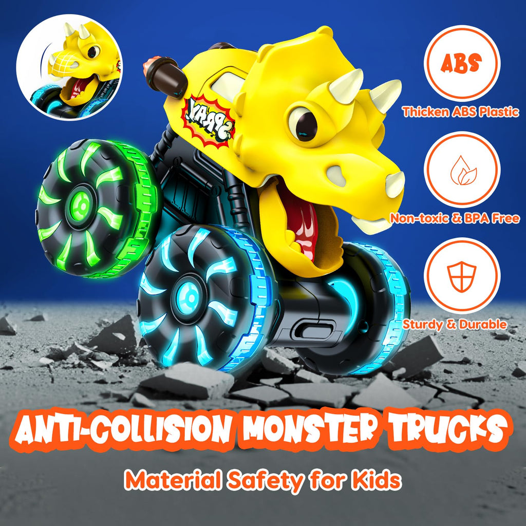 Monster Truck Toys Dinosaur Cars, Press and Go Light Up Cars for Toddlers | LED Wheels Dino Truck Toys for Toddler Boys Girls Gifts, Dinosaur Cars for 2 Year Old Boy Christmas Birthday Gifts