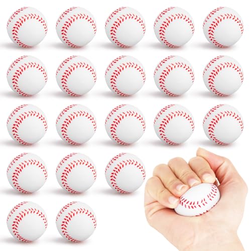 Hxezoc 20 Pieces Mini Baseball Stress Balls Baseball Party Favors Foam Sports Balls Small Squeeze Anxiety Bulk Toy Ball for Kids Birthday Party, School Reward Carnival Party Supplies
