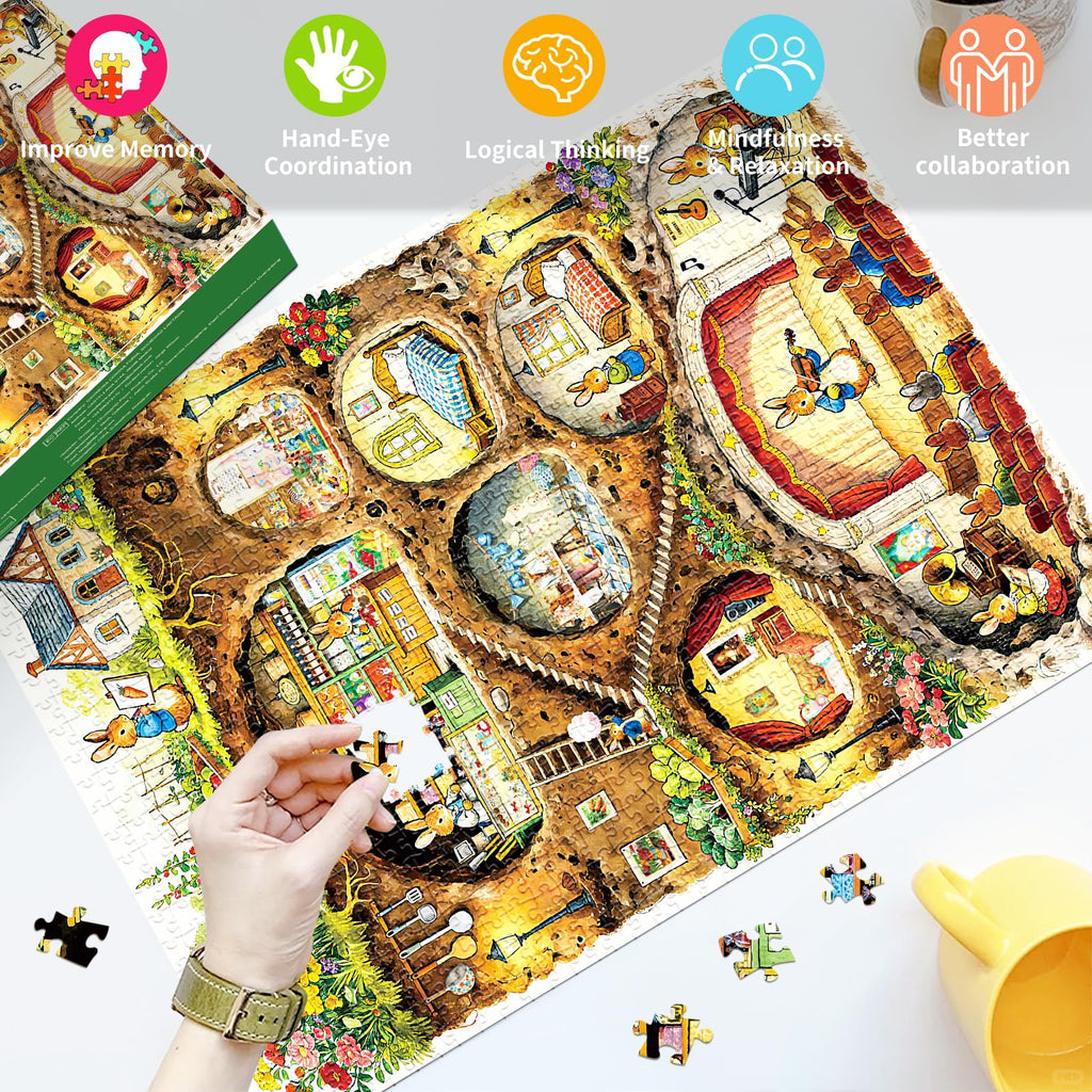 HUADADA Puzzles for Adults 1000 Pieces-Rabbit House Puzzles | Gifts for men women,Family Games,Eco matte oil print,eye strain relief,tight puzzle piece fit,vibrant colours