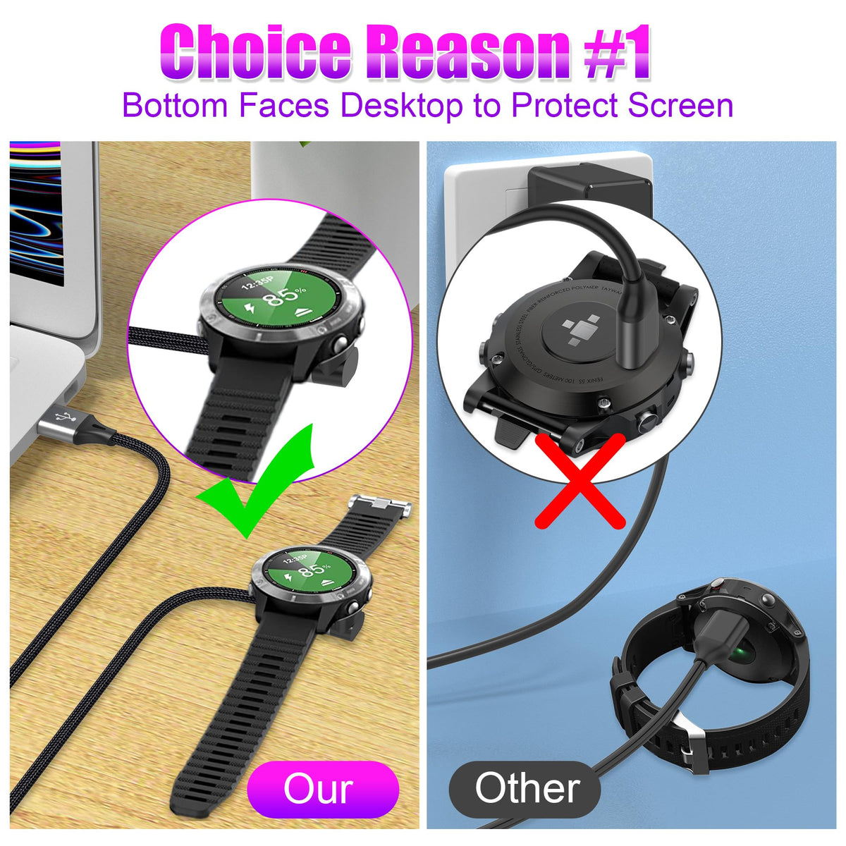 AGVEE 2 Pack 3.3ft Charger for Garmin Watch, L-Shape Charging Cable | For Approach, BarkLimiter, D2, Enduro, Epix, Fenix, Forerunner, Instinct, Quatix, Tactix, Venu, Vivoactive, Vivomove