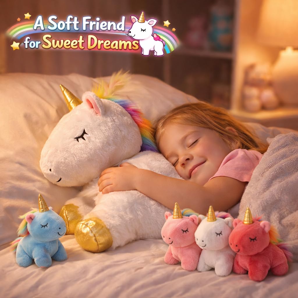 KMUYSL Mommy Plush Toys with 4 Babies, Stuffed Animal for Kids, Unicorn | Unicorn Plush with 1 Mommy and 4 Baby Unicorns. Stuffed Animal, Cuddling, Birthday Gifts for Girls