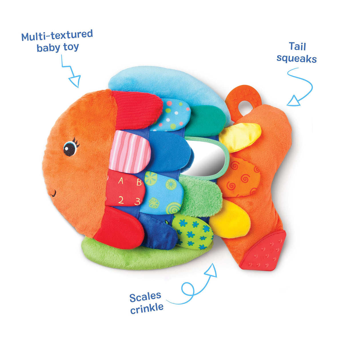 Melissa & Doug K’s Kids, Flip Fish Stuffed Animal, Soft Baby Book, Multi-Textured Squeaking & Crinkling Infant Sensory Toys for Babies with Baby Mirror, Tummy Time Toys for Infants Ages 0–9 Months